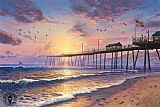 Thomas Kinkade Canvas Paintings - Footprints in the sand